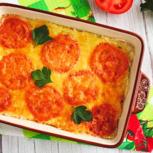 Кулинарный рецепт: Запеканка из кабачков с помидорами и сыром