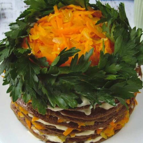 Кулинарный рецепт: Классический печеночный торт из куриной печени